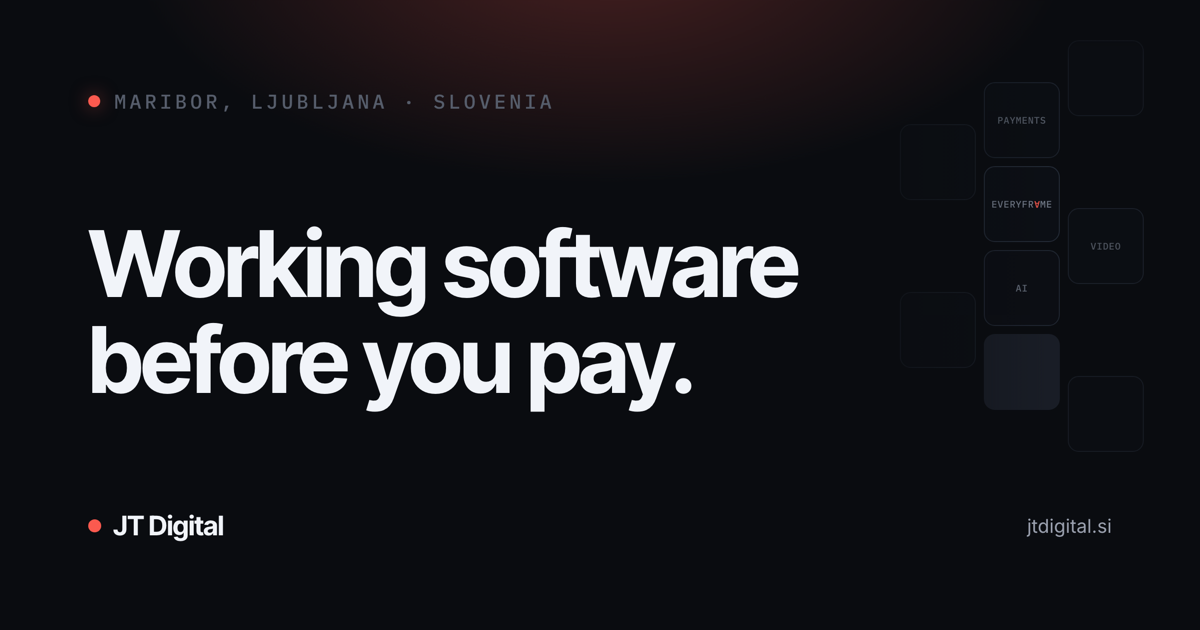 The rebuilt JT Digital website at jtdigital.si: Working software before you pay