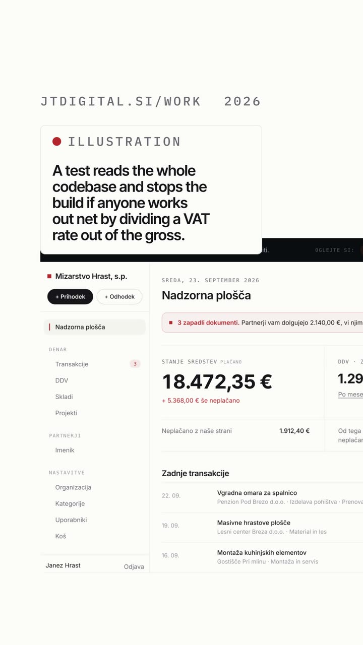 "na cent" by JT Digital: a small company's dashboard with its overdue invoices